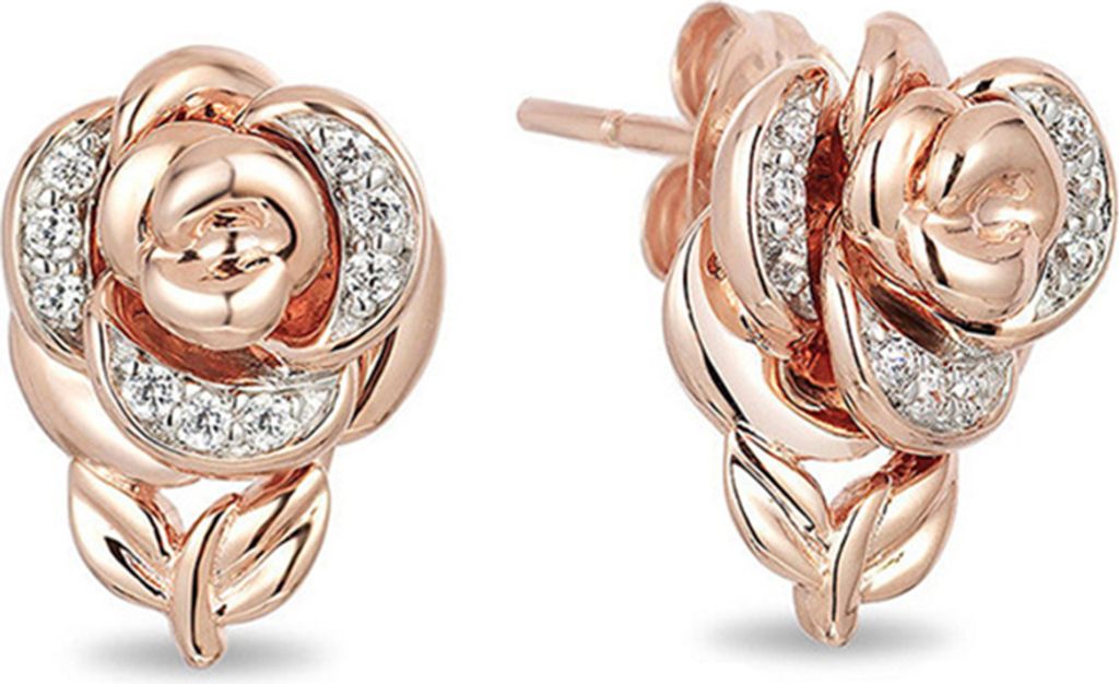 Frauen Mode Strass Rose Blume Anhänger Halskette Ohrringe Ring Schmuck Geschenk-Ohrringe