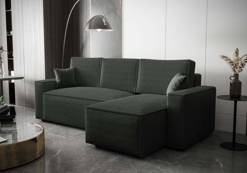FURMEB Kord Schlafsofa mit Schlaffunktion, AMBRO L-Form, POSO 34, Graphit