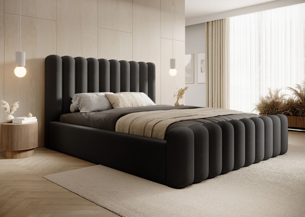 DomoHome Boxspringbett Schlafzimmerbett Ideal für Ihr Schlafzimmer | inkl. Bettkasten Größe: 178x225x114 cm, Modell: Mona VII, Farbe: Schwarz