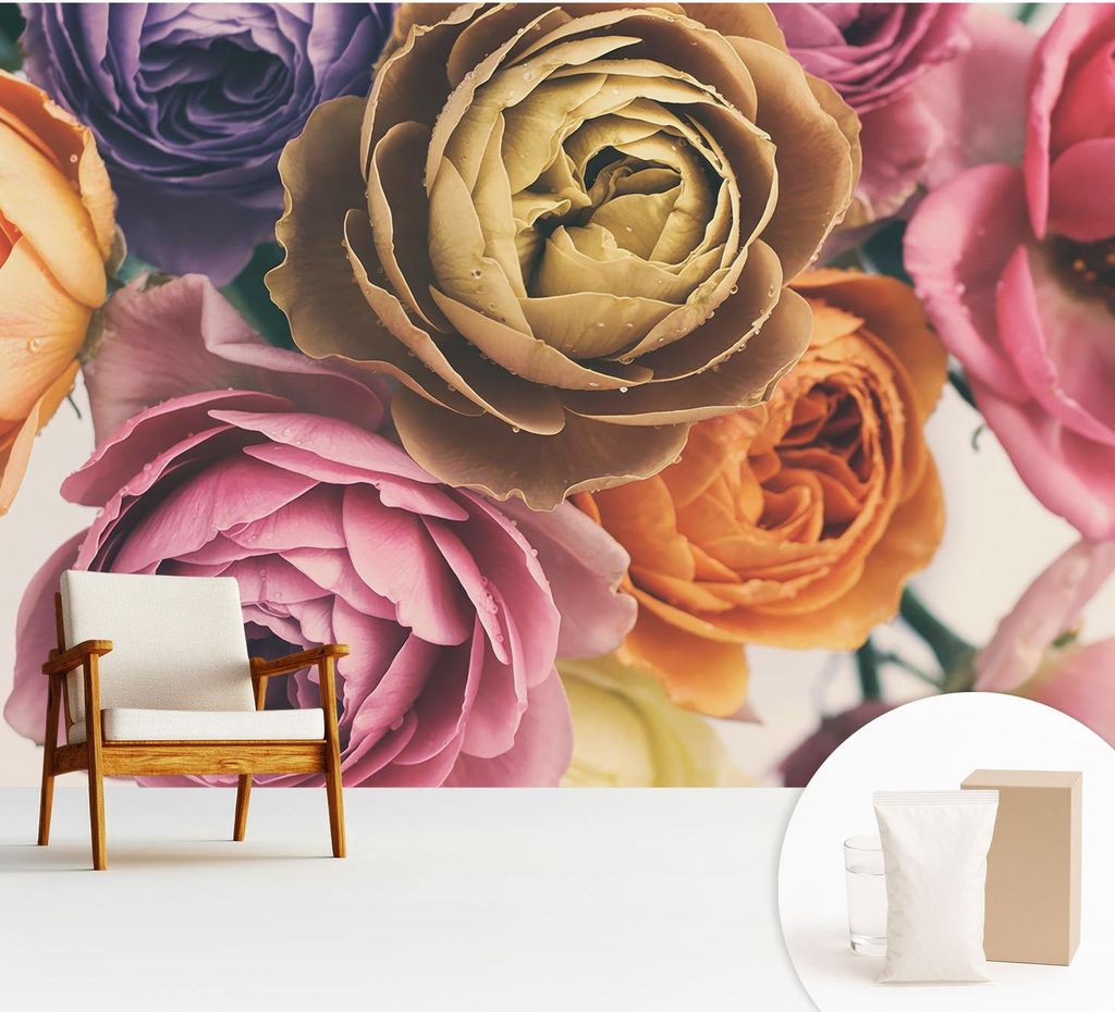 Fototapete - 312x219 cm - Tapete - Wandtapete - Wandbilder - Dekofolie - Tapete Folie - Wand - Dekoration - Wohnzimmer - Bunte Rosen