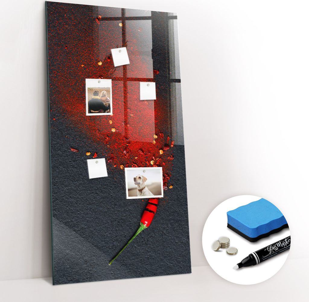 Magnetpinnwand Memoboard - Zubehörsatz - Weißer Marker + Schwamm + Magnete - 60 x 120 cm - Paprikapulver