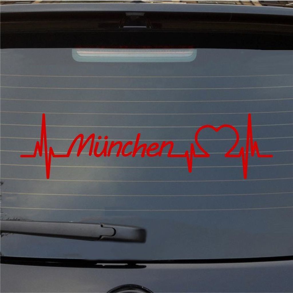 Heckscheibenaufkleber München Herz Puls Stadt Liebe 55x14 cm Rot Auto Aufkleber Sticker