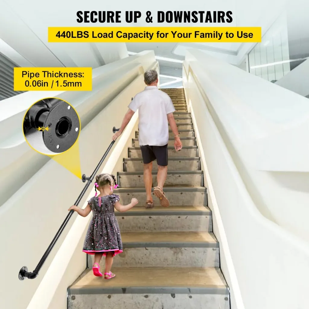 Rampe d'escalier robuste 240cm acier noir rustique supportant 200kg