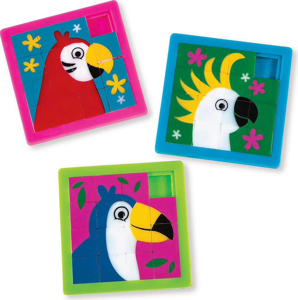 Schiebepuzzle tropische Vögel als Mitgebsel oder Give-Away für den Kindergeburtstag 12 Stück