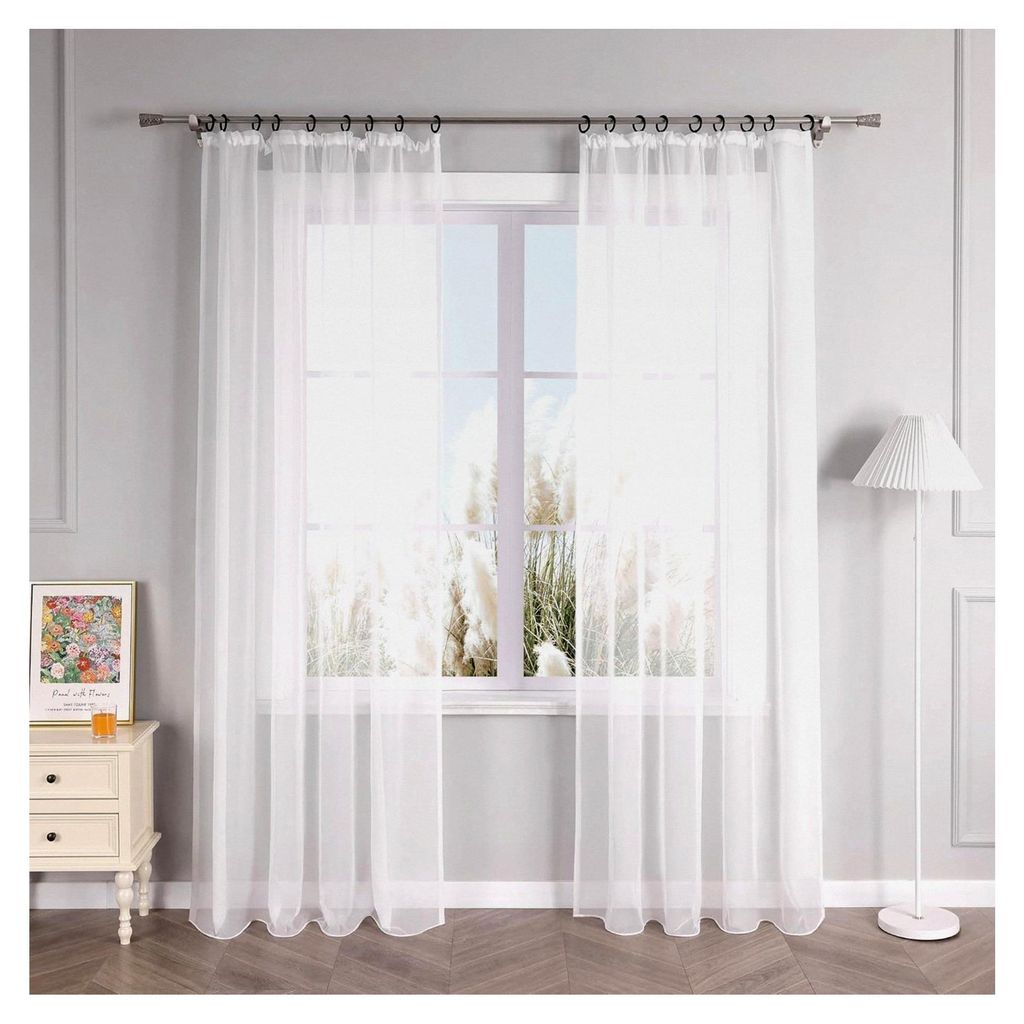 1er-Pack einfarbige Voile Gardine mit Kräuselband, weiß, BxH 145x245 cm