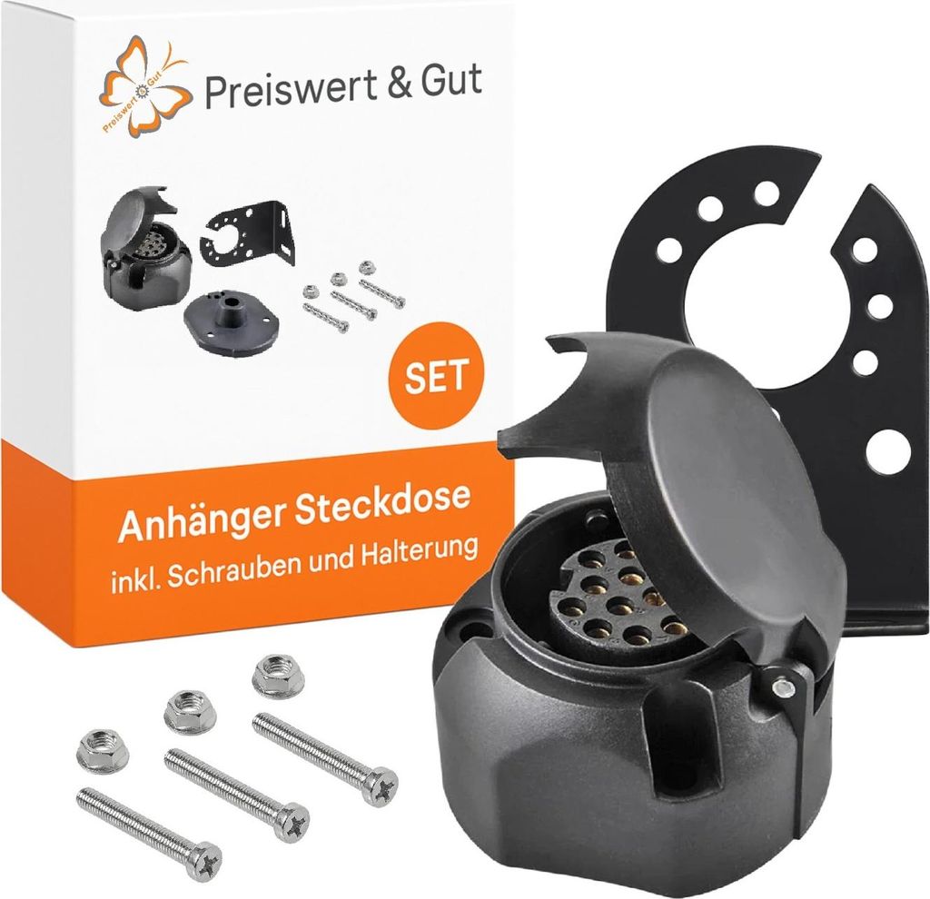 Anhängersteckdose Halterung PKW AHK 13 polig mit Steckdosenhalterung inkl. Schrauben und Dichtung 12V Anhänger Steckdose
