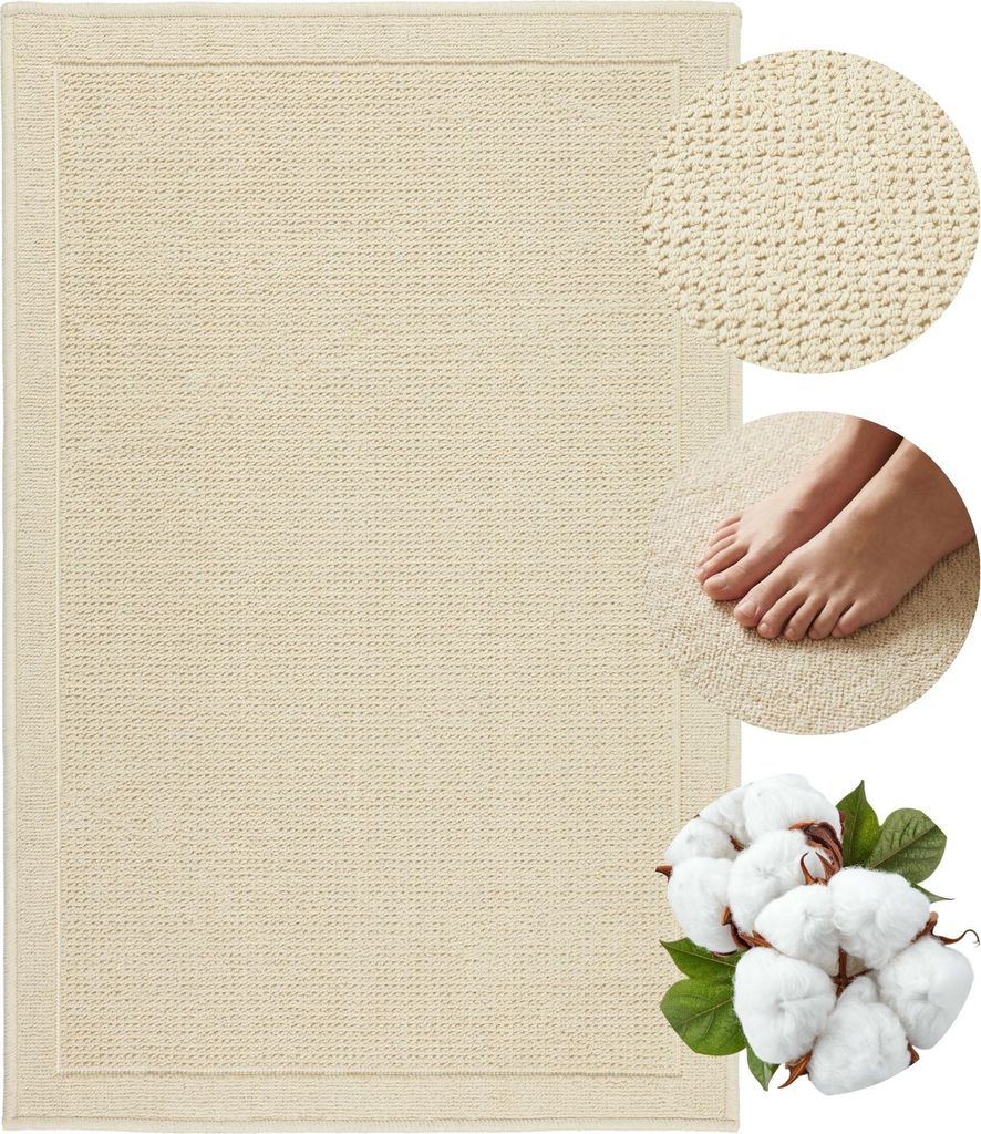 Badematte - Beigefarben - 73x135 Cm - Ägyptische Baumwolle - Rutschfest - 1500 g/m2 - Waschbar - LINO
