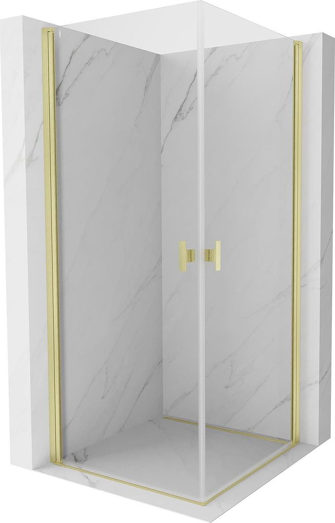 Mexen Mist-B Duo Duschkabine schwenkbar 100 x 100 cm, transparent, gebürstetes Gold - 8A2-100-100-55-00
