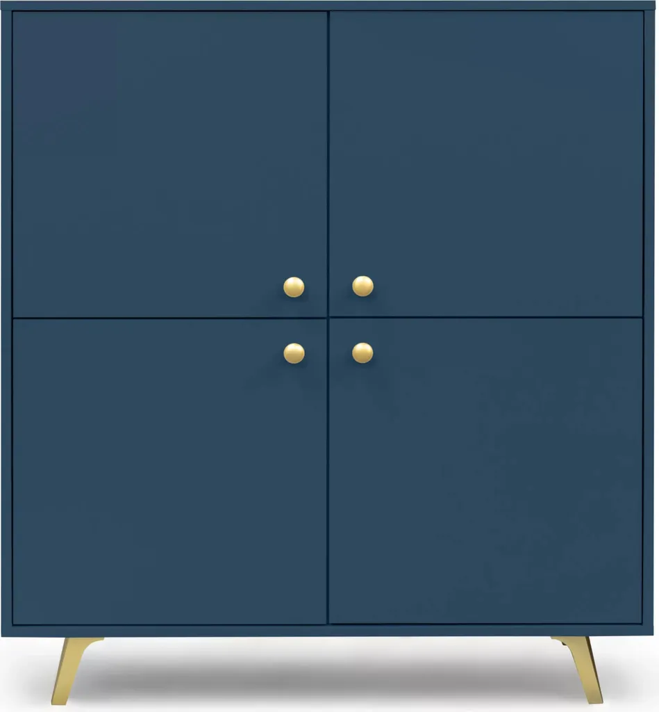 Commode JOELE bleu foncé 4 portes - Rangement élégant et grande capacité