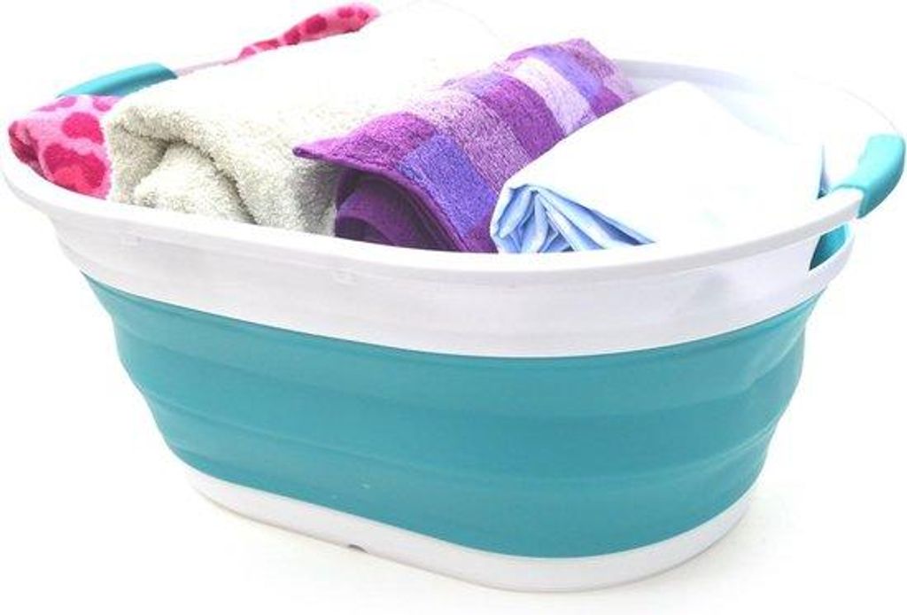 39L falten Wäschekorb - ovale Schüssel/Korb - falten Aufbewahrungscontainer - räumungssparender Wäschekorb (Himmelblau), Größe: 61 x 45,5 x 2...