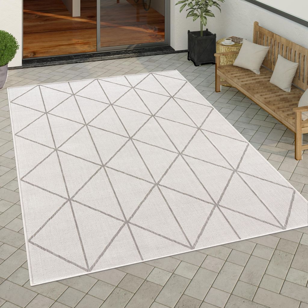 Outdoor Teppich wetterfest Boho Skandi Motiv Rauten robust Produktbild 