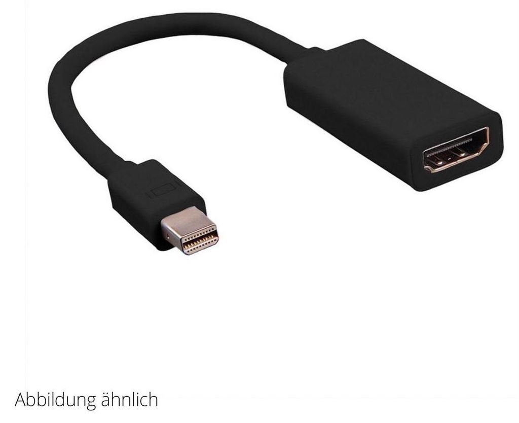 A black adapter cable with a Mini DisplayPort connector on one end and an HDMI connector on the other, shown against a white background.
