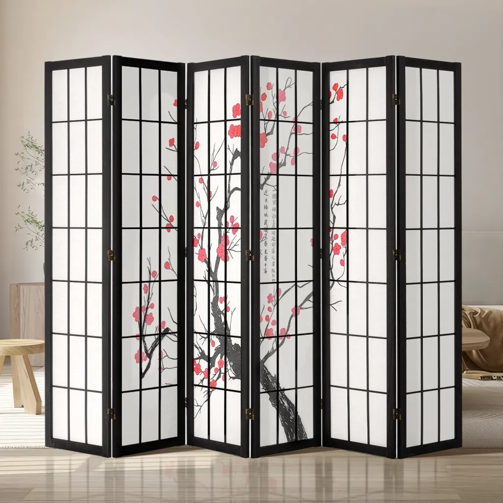 Séparation de pièce japonaise 6 pièces en bois et papier de riz blanc