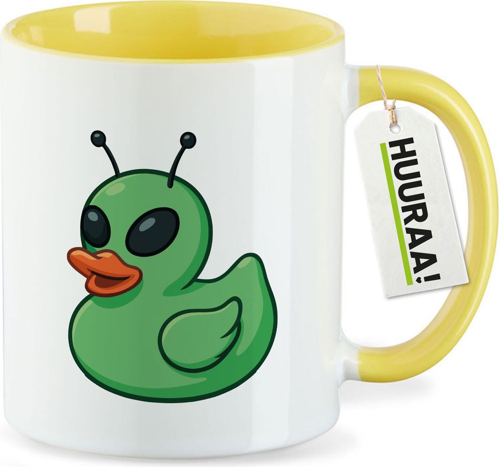 Huuraa Kaffeetasse Quietscheente Alien Gummiente Ufo 330ml Gelb Keramik Kaffeebecher Geschenkidee