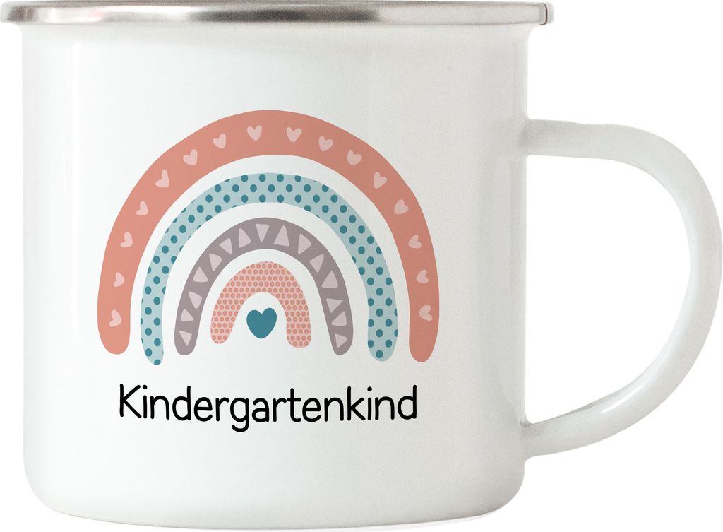 Kindergartenkind Emaille Tasse Geschenk Kindergarten Start Kita Herzen Regenbogen Mädchen Motiv