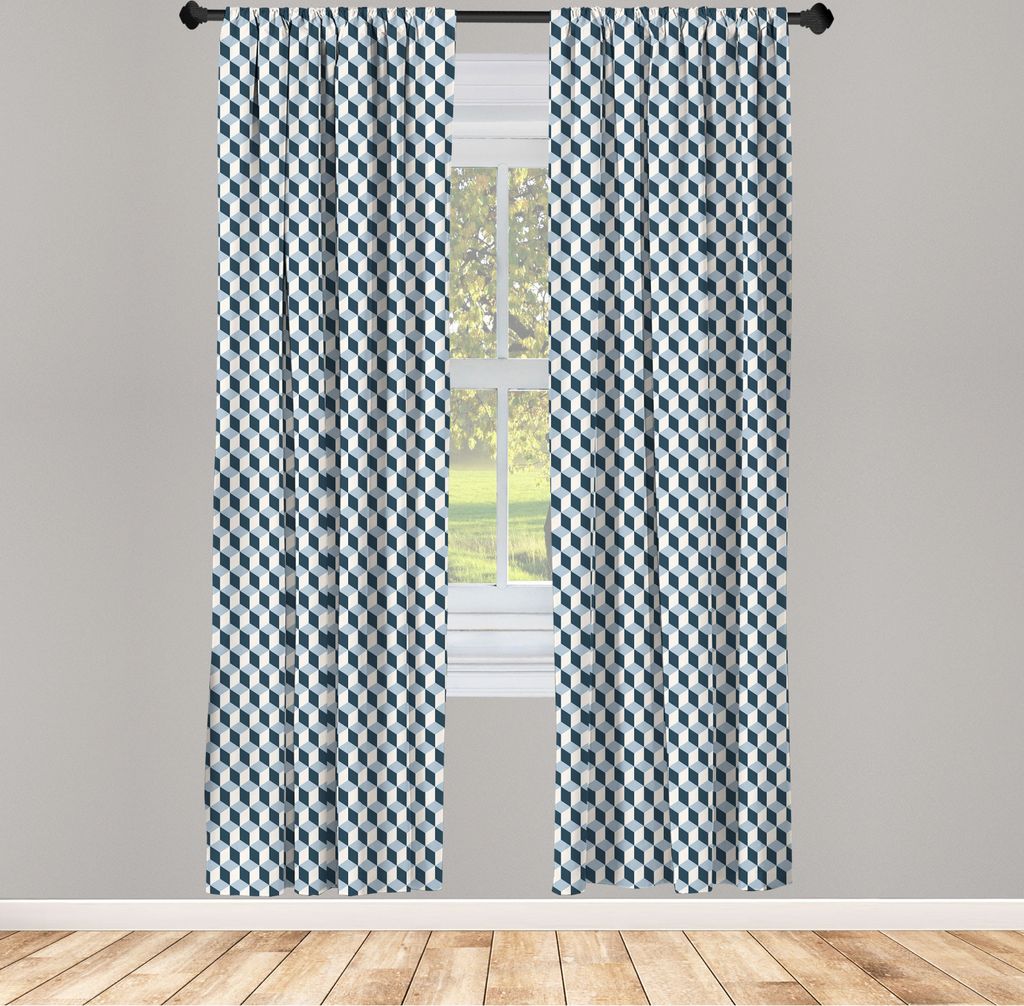 ABAKUHAUS Retro Vorhänge, Gardinen, Art-Würfel-Quadrat-Muster-geometrische altmodische abstrakte futuristische Art 3D, 2 Stück 75 x 245 cm, , Bl...
