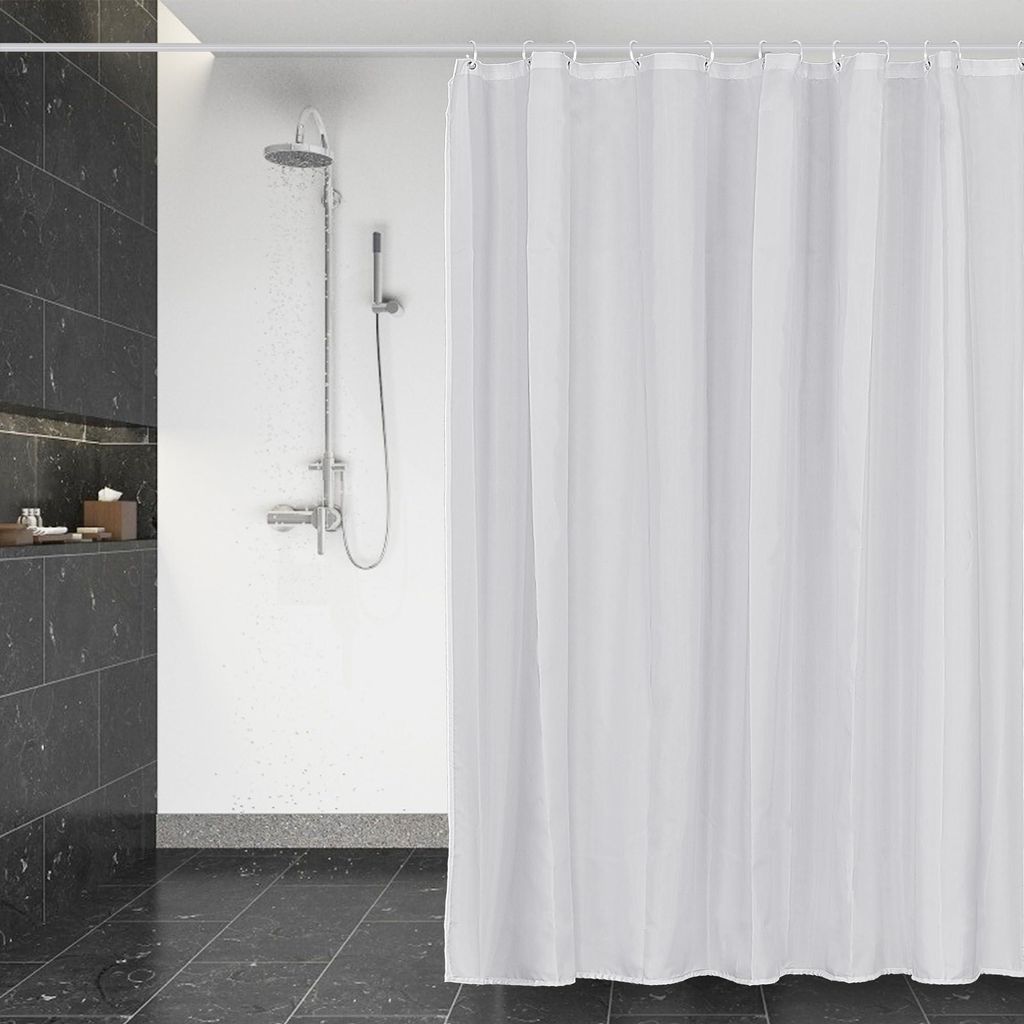 Wasserdichter Duschvorhang, schimmelresistent, 180 x 200 cm, waschbar, schnelltrocknend, Polyestergewebe, Badvorhang, reinweiß, halbtransparent, m...