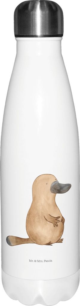 Mr. & Mrs. Panda Wasserflasche Schnabeltier Mut - Weiß - Geschenk, Arbeit, Thermos, thermosflaschen, Urlaub, Trinkflasche, Training, trinkflaschen...
