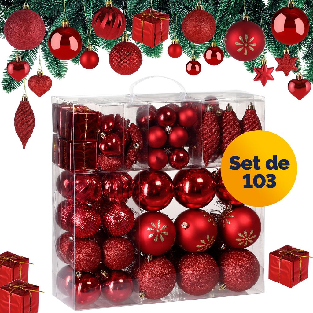Lot de 103 boules de Noël rouge Décorations pour sapin en Image du produit 