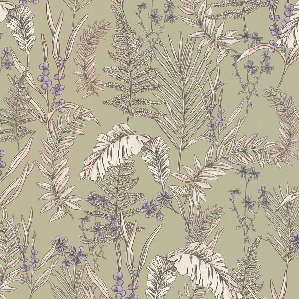 Profhome 394343-GU Blumen Tapete Floral matt grau creme lila violett 5,33 m2