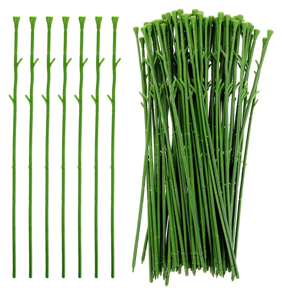 50 Stück Künstliche Blumenstiele Grün Flexible Bastelblumenstiele mit Draht Kurze Blumenstäbe zum Binden und Arrangieren von Blumen