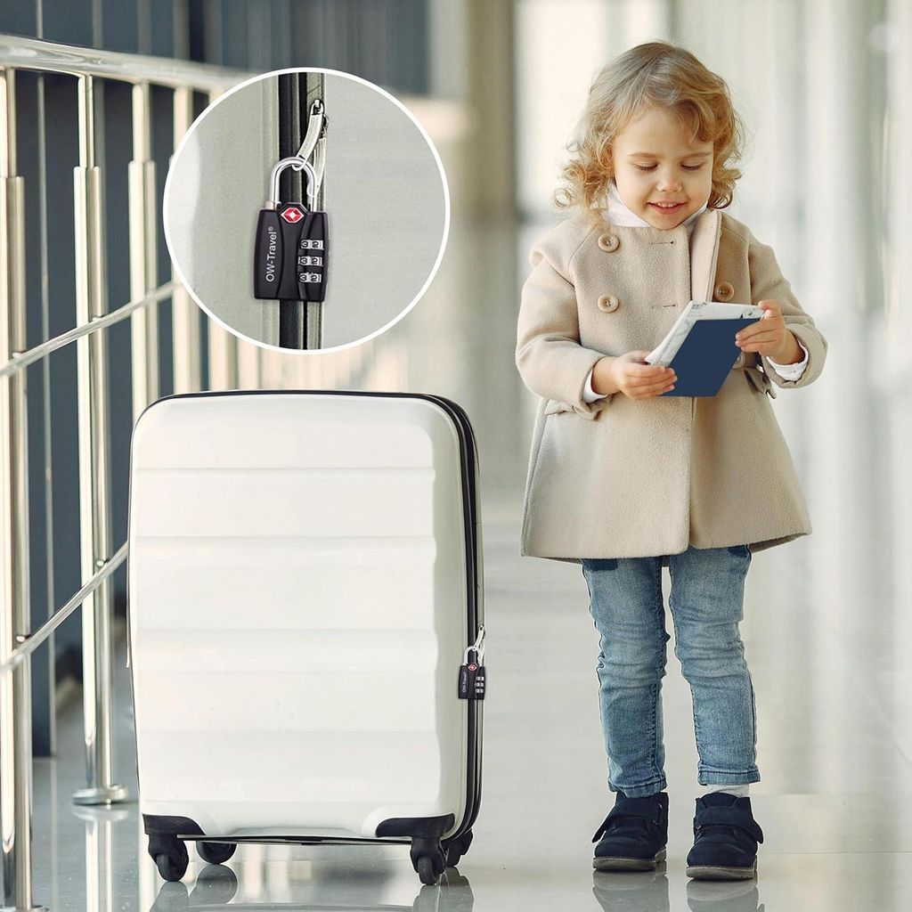 TSA Zahlen-Schloss mit Warnindikator - Vorhängeschloss für Koffer, Rucksack und Sporttasche - 4 Stück Schwarz