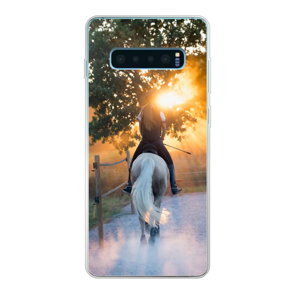 MuchoWow Handyhülle Schutzhülle Hülle für Samsung Galaxy S10 Plus Pferd - Sonne - Sand Silikon Softcase Handy Hülle - Schutzhülle