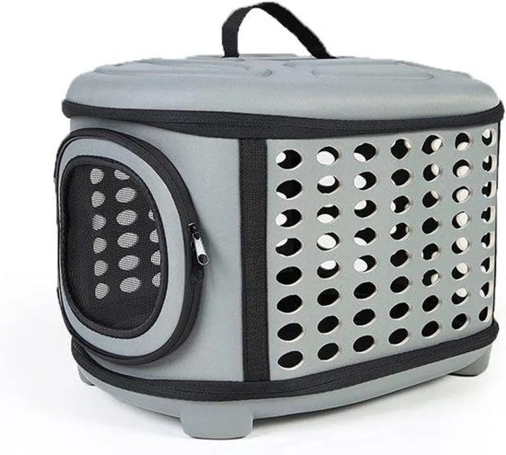 Sac de transport chat pliable gris - Panier de voyage souple et aéré