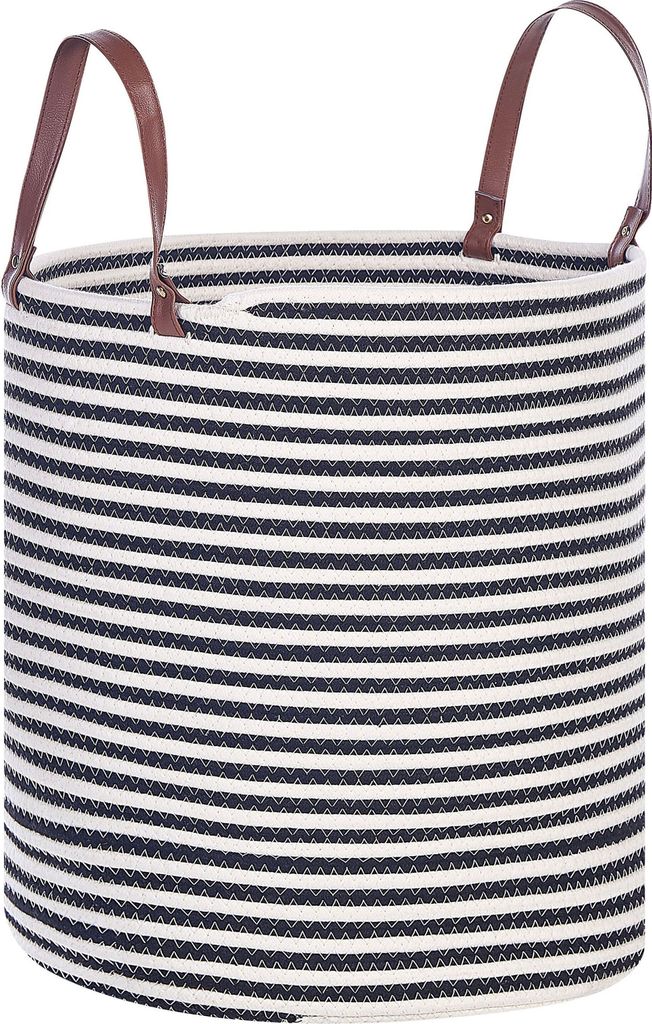 BELIANI Textilkorb Weiß und Schwarz Baumwolle Rund Handgemacht mit Tragegriffen Streifen Accessoires Deko für Bad Schlafzimmer Wohnzimmer Kinderz...