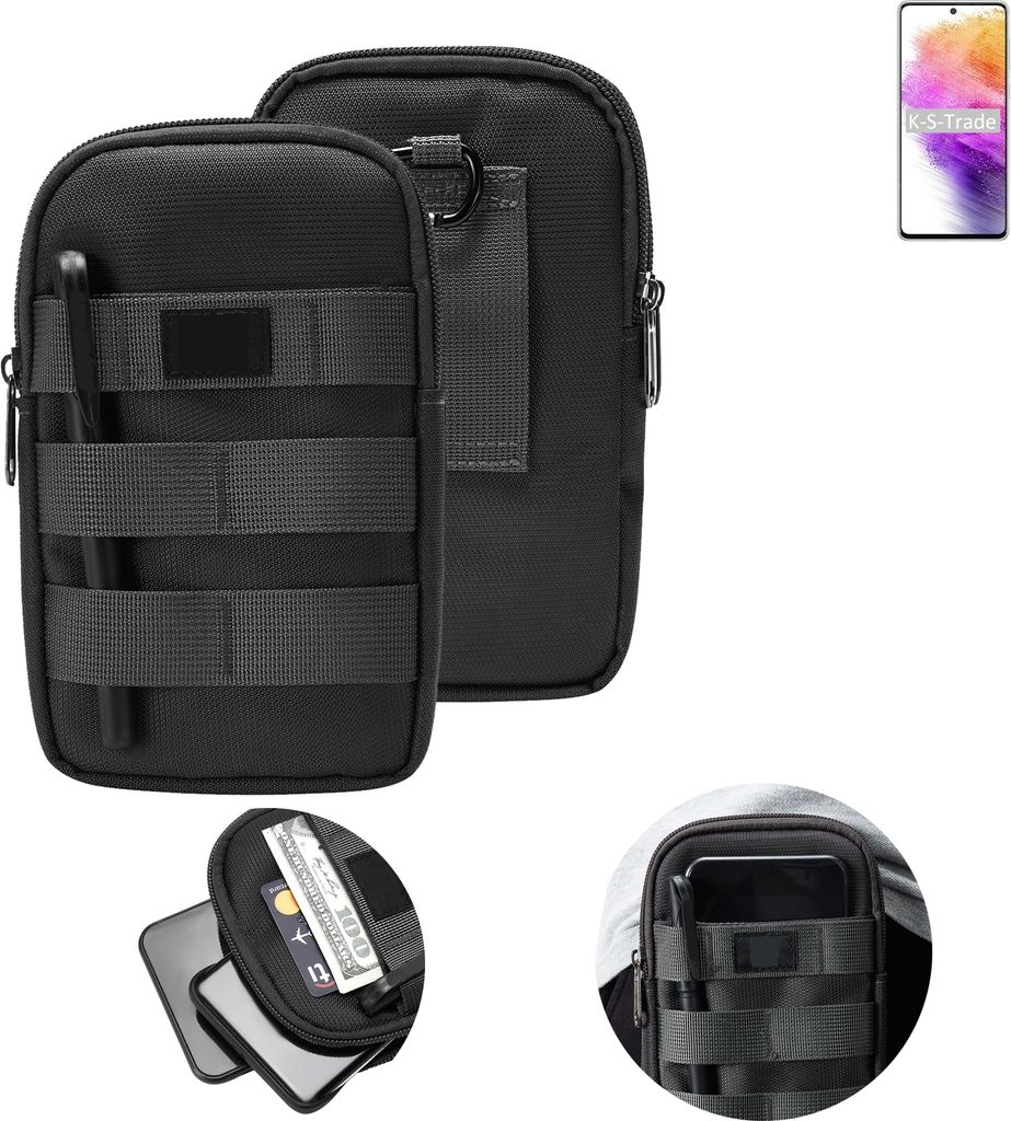 K-S-Trade Holster Gürtel Tasche kompatibel mit Samsung Galaxy A73 5G Handy Tasche Schutz Hülle dunkel-grau viele Fächer, 1x
