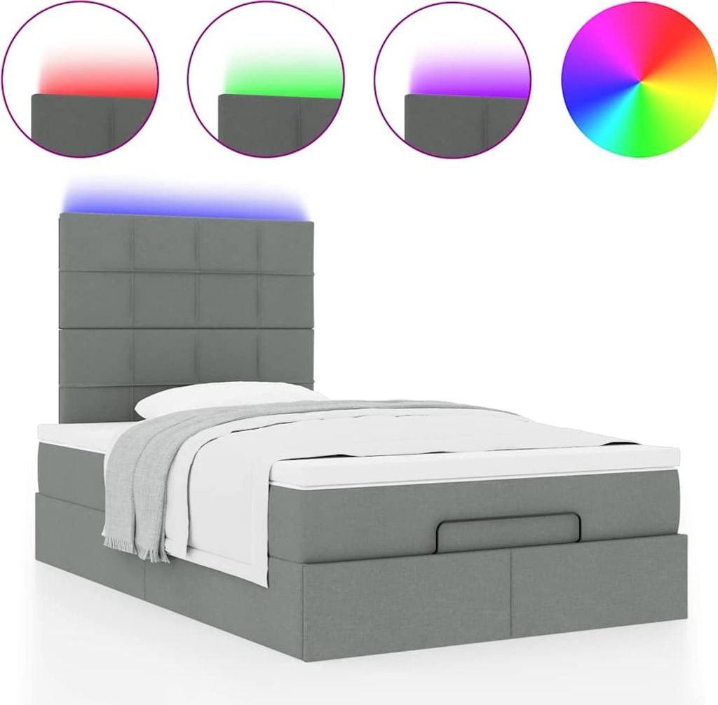 "SALE 2026"Ottoman-Bett Modernes/Doppelbett - Polsterbett Erwachsene/r /Kind - mit Matratze & LEDs Dunkelgrau 120x200cm Stoff - Klassische Betten D...