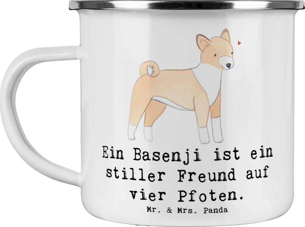 Mr. & Mrs. Panda Campingtasse Basenji Freund - Weiß - Geschenk, Pott, Outdoor Tasse, aktive Familie, becher emaille, Hundeliebhaber, Zitat, einzig...