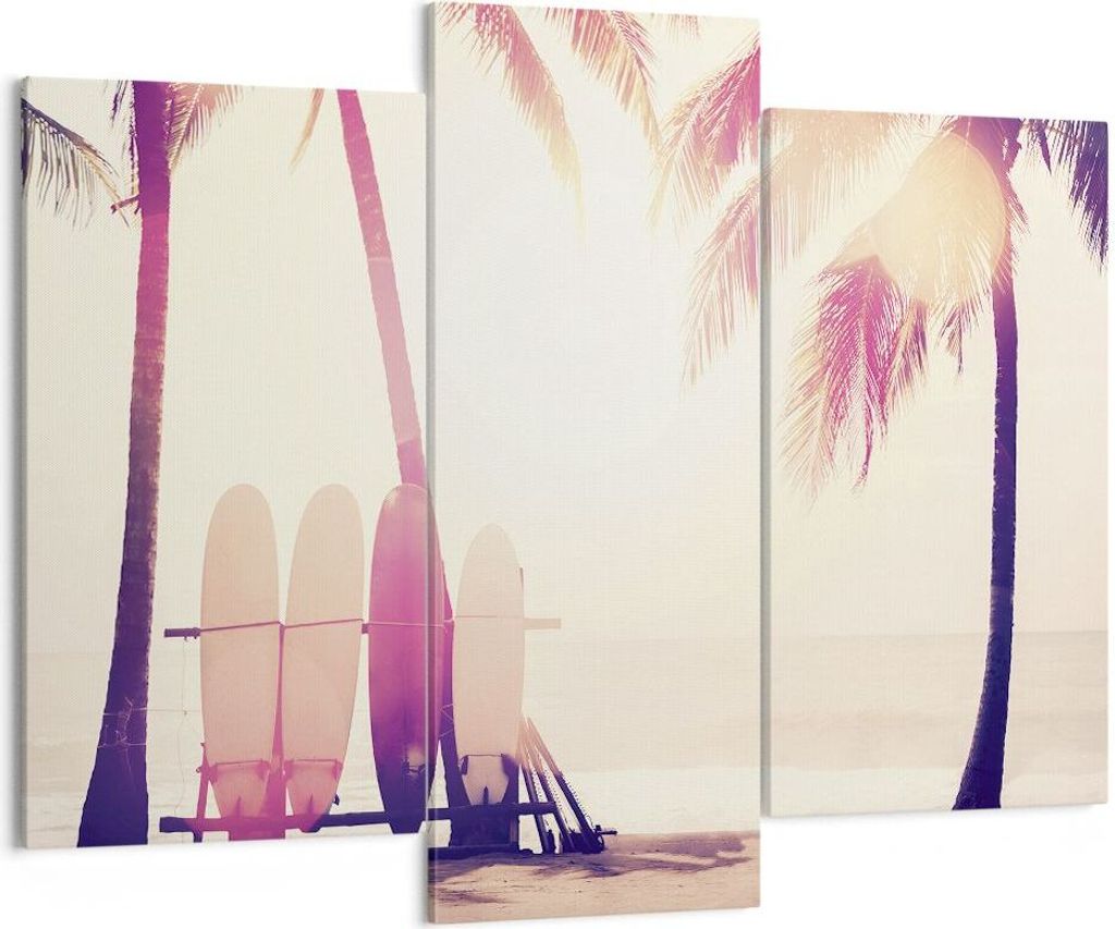 Bild auf Leinwand - Leinwandbild - 3 Teile - Fackel Strand Surfen - 130x100cm - Wand Bild - Wanddeko - Wandbilder - Leinwanddruck - Bilder - Wandde...