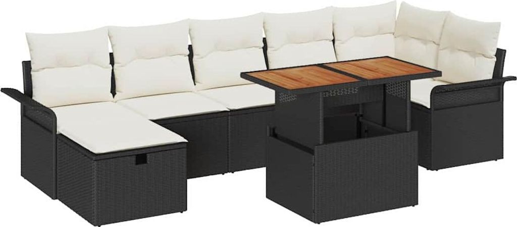 Garten-Sofa-Set 8 pcs Schwarz Poly-Rattan
