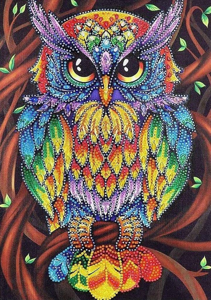Blaue Eule Diamantstickerei 30x40 cm