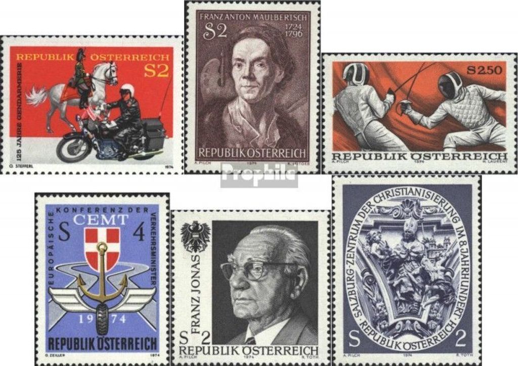 Briefmarken Österreich 1974 Mi 1454,1455,1456,1457,1458, 1459 (kompl.Ausg.) gestempelt Sondermarken