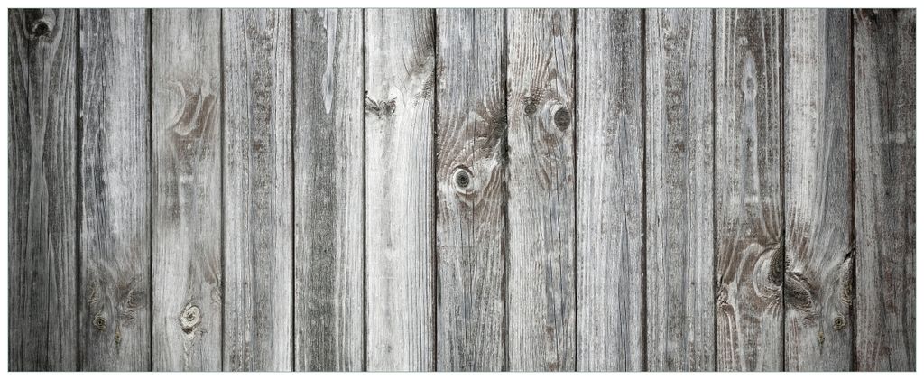 Wallario Premium Glasbild, freischwebende Optik, kräftige Farben, Größe 80 x 32 cm Motiv Holz-Optik Textur hellgraues Holz Paneele Dielen mit As...