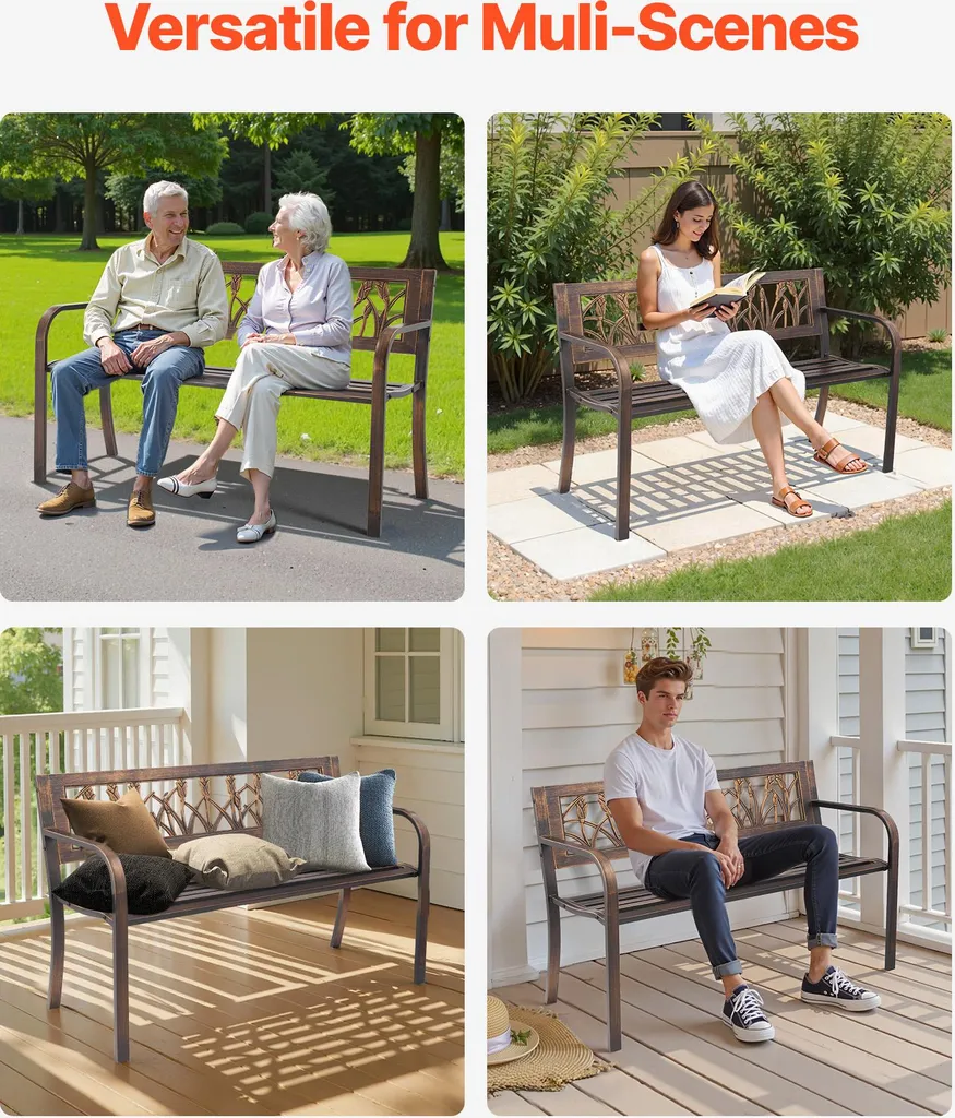 Banc Extérieur 250 kg Capacité de Charge Acier et PVC Style Rétro Bronze