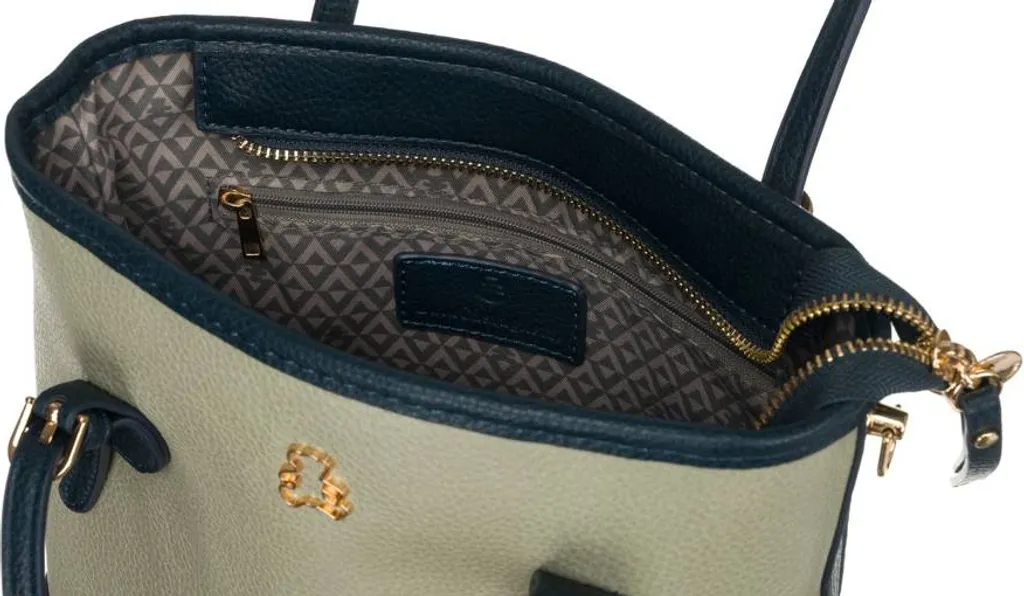 Sac shopper femme chic en similicuir bicolore noir et vert forêt