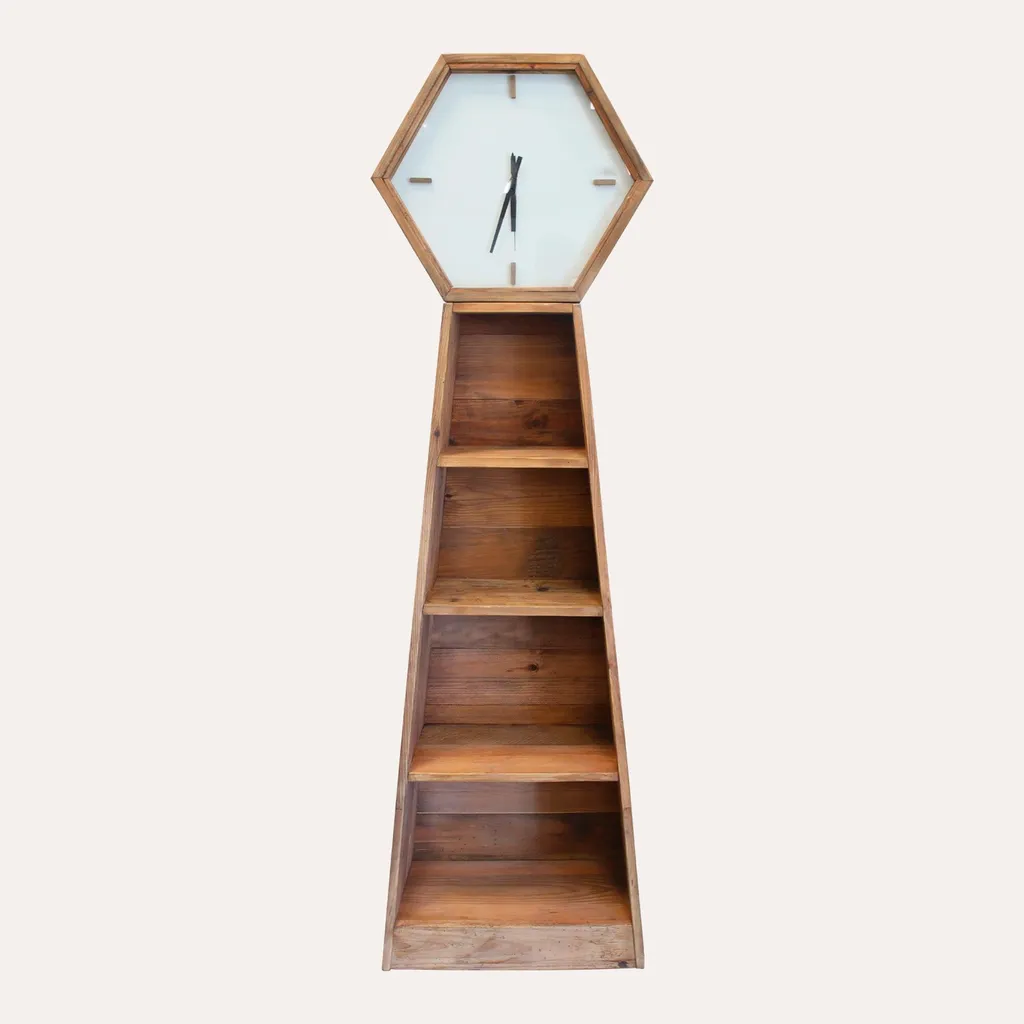 Meuble Bibliothèque Gain de Place Bois avec Horloge pour Salon Chic