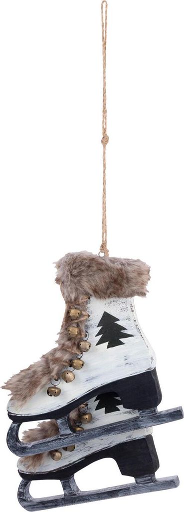 1x Schlittschuhe aus Holz Deko zum Hängen weiß 22cm