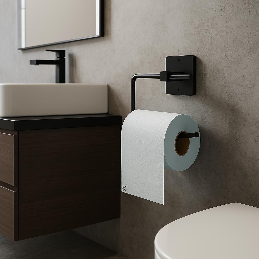 WC-Papierhalter Schwarz Metall – selbstklebend oder mit Schrauben montierbar