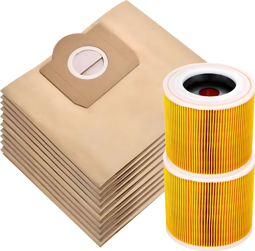 2x Filter und 10x Staubsaugerbeutel geeignet für Karcher für WD3 / MV3 Serie - Staubbeutel - Ersetzt 6.959-130.0 - A2204 A 2201 2204 2504 SE4001