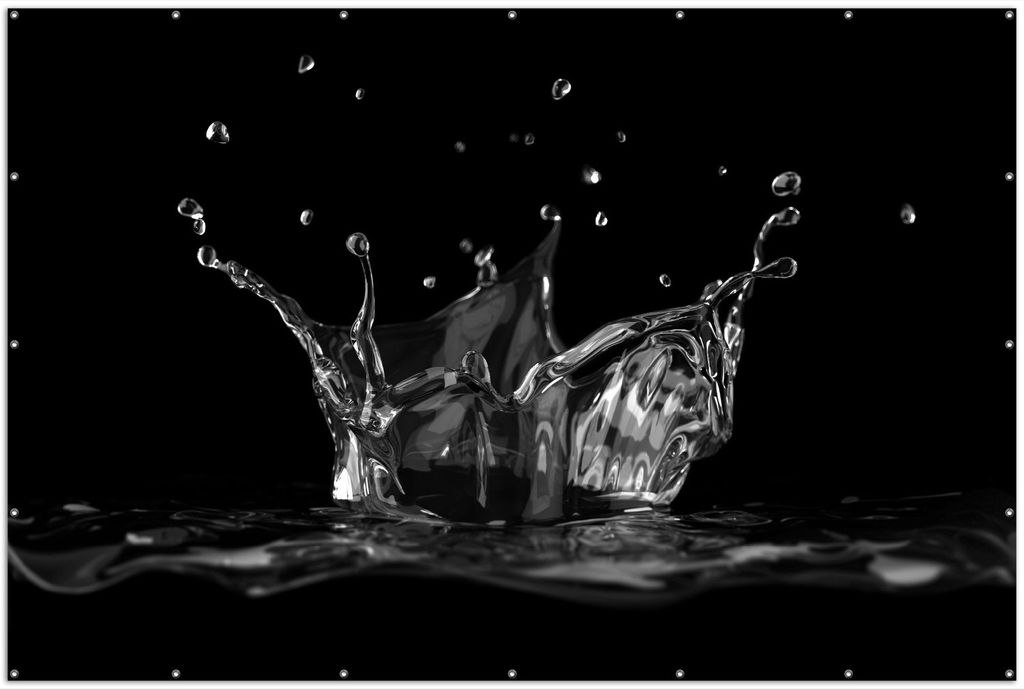 Wallario XXL Outdoor-Poster für Garten oder Balkon, Motiv Aufspritzendes Wasser Schwarz-Weiß, in ca. 300 x 200 cm
