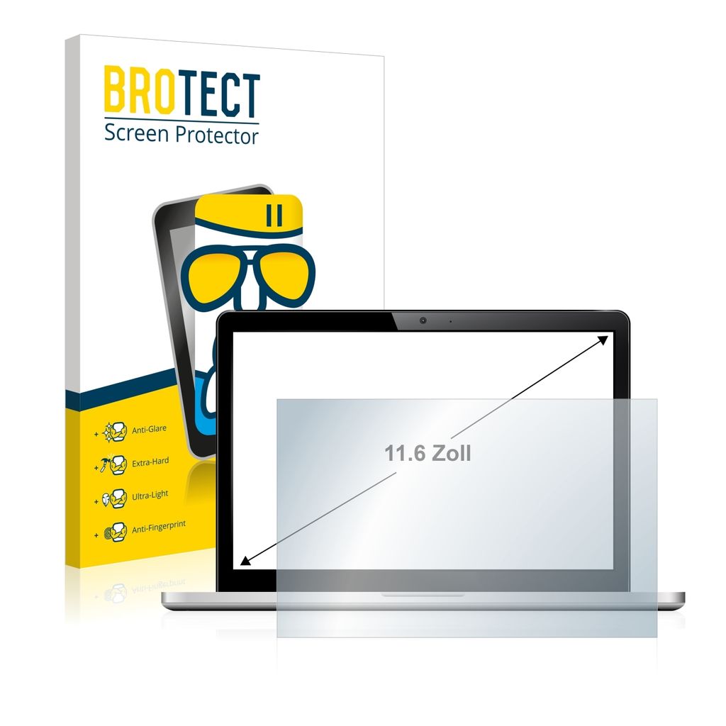 BROTECT Entspiegelungs Schutzglas für Notebooks mit 29.5 cm (11.6 Zoll) Displays 256 x 144 mm Schutzfolie Panzer Folie Glas Display Schutz matt