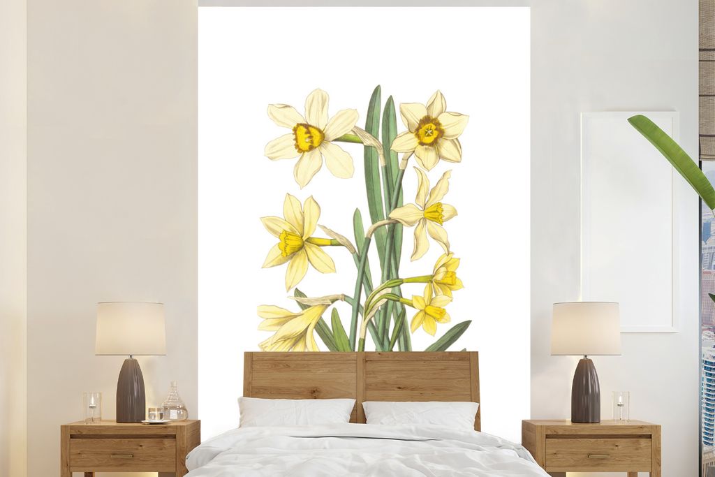 MuchoWow Fototapete für Wohnzimmer oder Schlafzimmer Wandtapete Vinyl Motivtapete Blumen - Frühling - Gelb - 225x350 cm - Schlafzimmer tapete