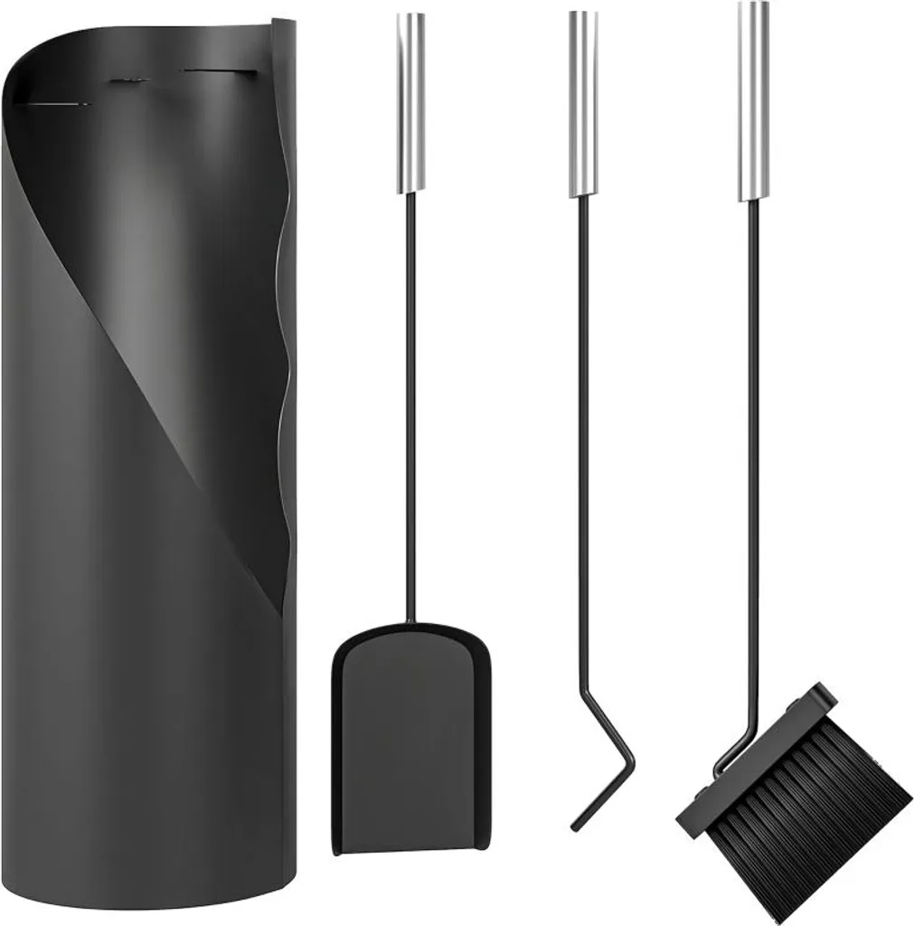 Serviteur de cheminée design avec balai pelle et tisonnier 4 outils