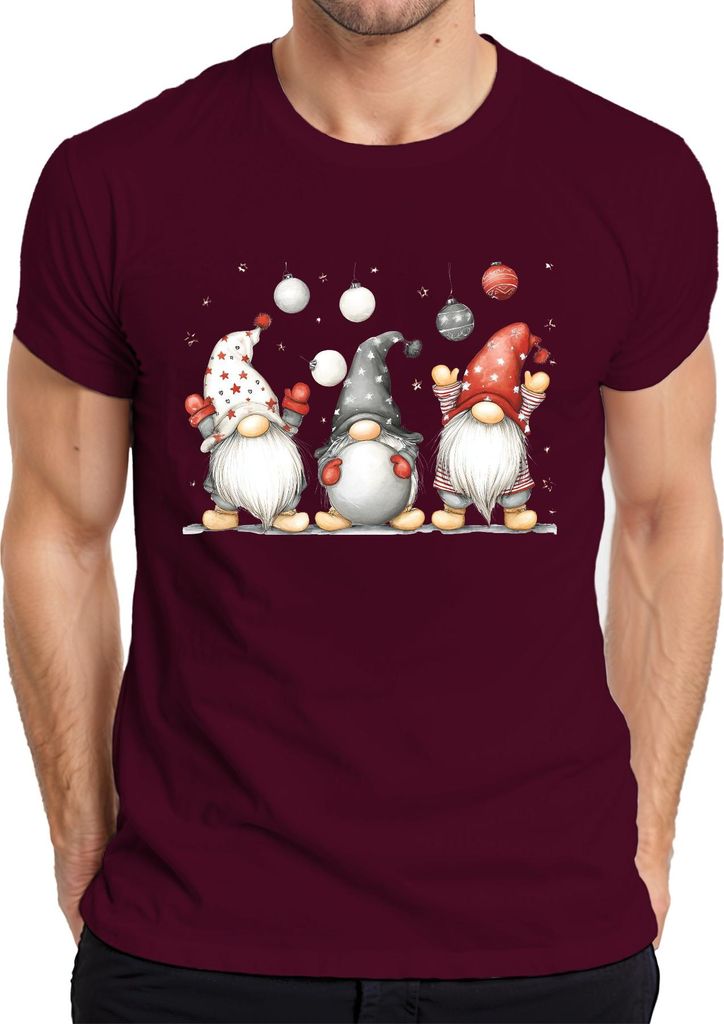 Drei Weihnachtswichtel niedlich Geschenk Zwerge Gnome Weihnachten Herren T-Shirt, Burgundy, L