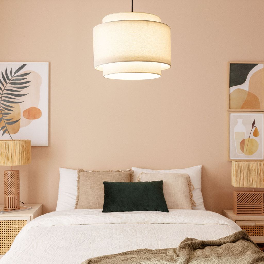 Pendelleuchte Metall und Stoff Arija Beige Produktbild 