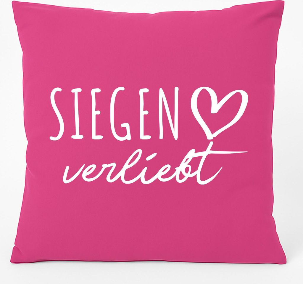 Huuraa Kissen Siegen verliebt 40x40cm mit Füllung Fuchsia Baumwolle Dekokissen Geschenkidee